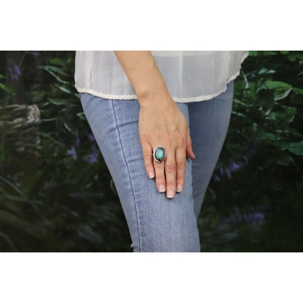 Sterling Silver Blue Turquoise Leaf Ring Size 7 1/2 - Picture 3 of 7